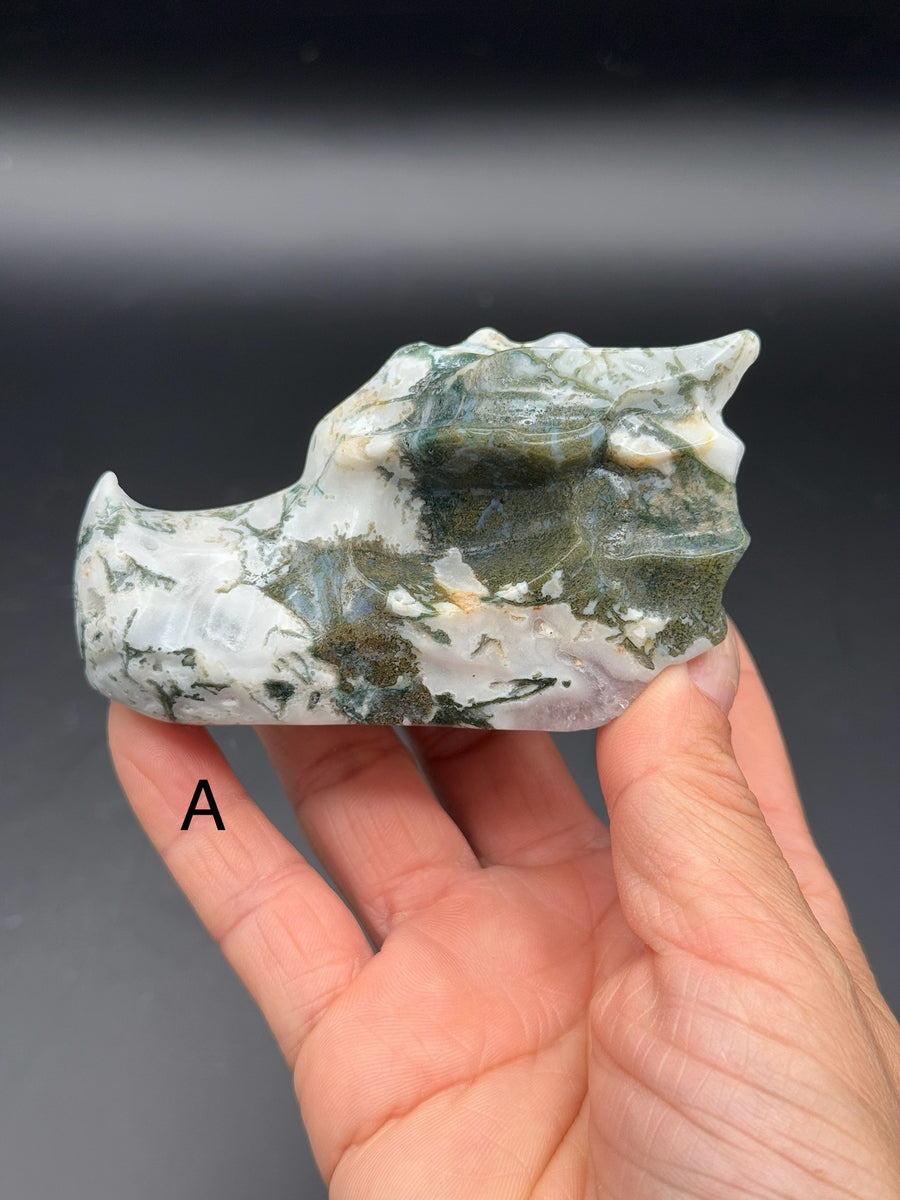 Moss Agate Dragon Head Carving