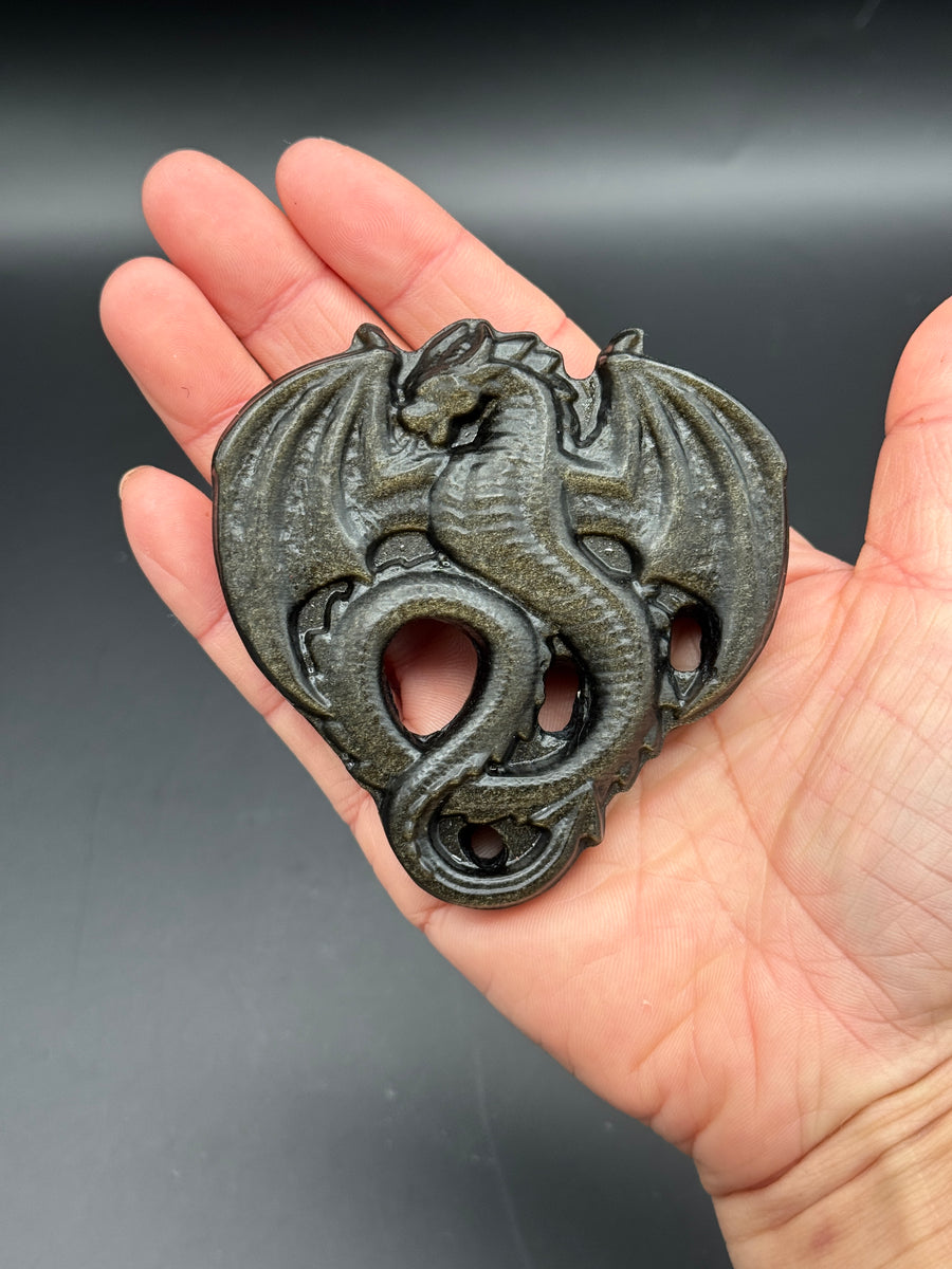 Gold Obsidian Dragon Carving