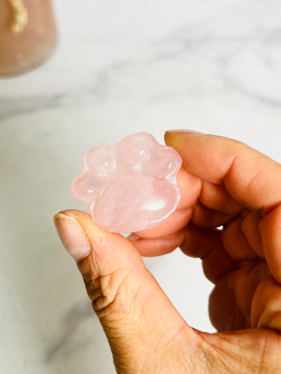 Rose or Smoky Quartz Paw Carving