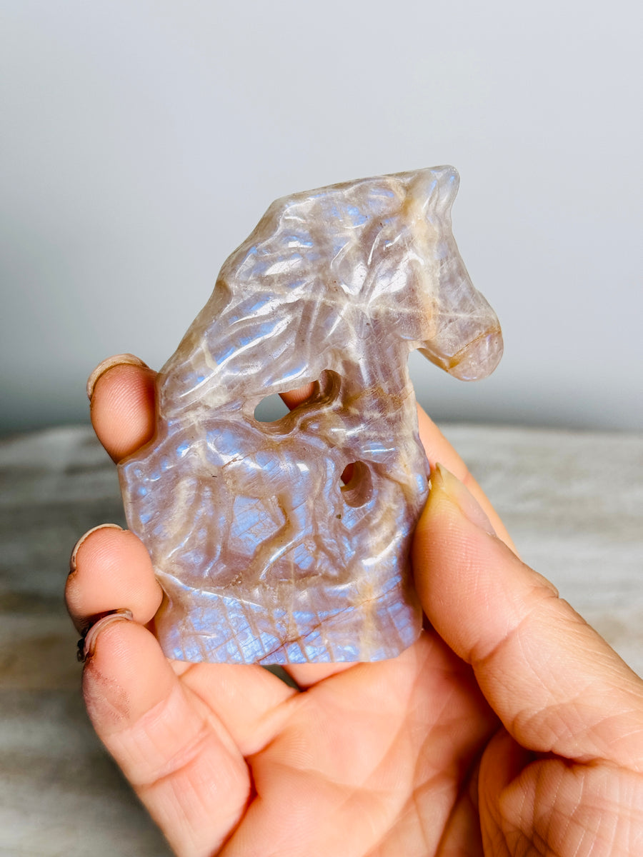 Moonstone or Silver Obsidian Horse Carving