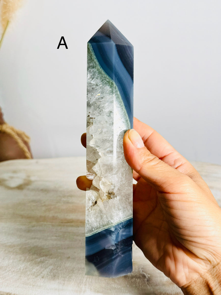 Blue Agate with Quartz Tower