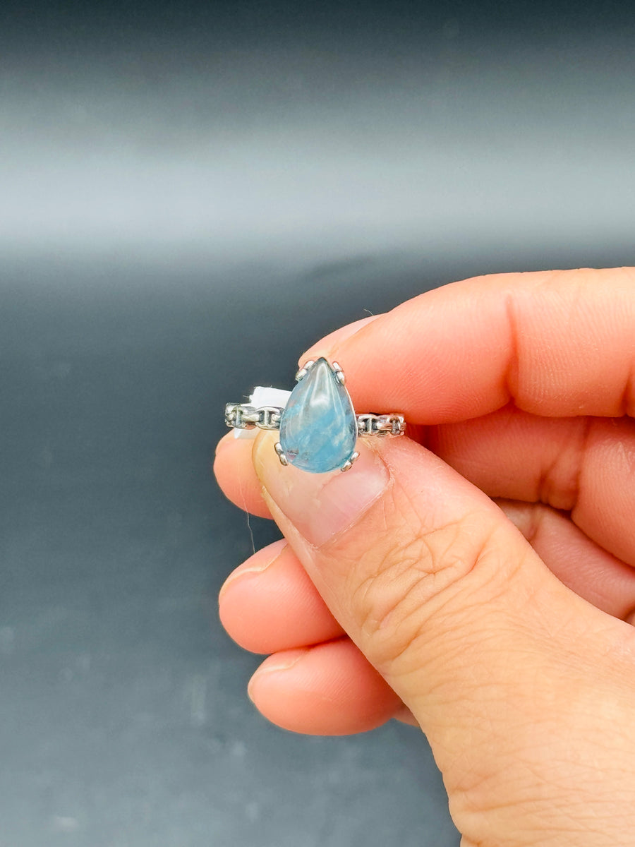 Aquamarine Teardrop 925 Sterling Silver Adjustable Ring