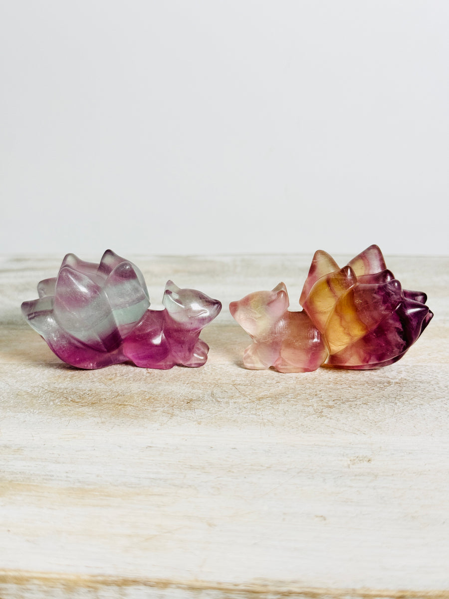 Candy Fluorite 9 Tail Fox Carving