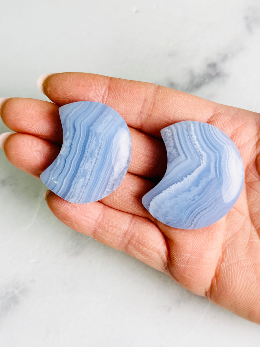 Blue Lace Agate Moon Carving