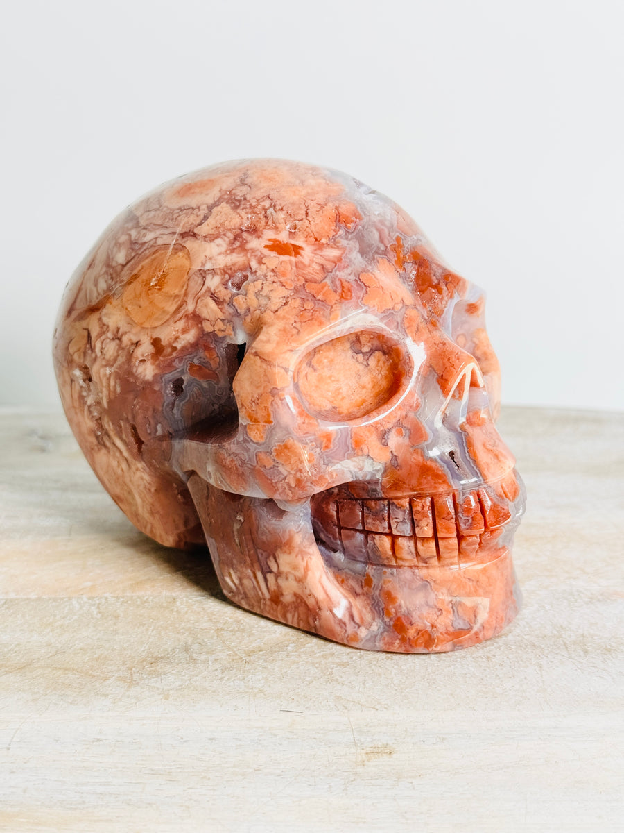 Cotton Candy Agate Skull Carving