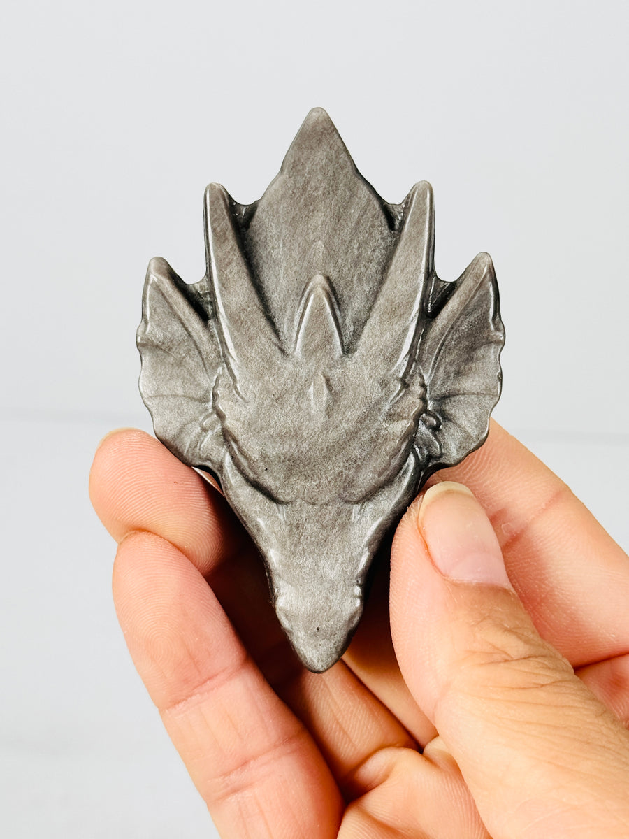 Moonstone or Silver Obsidian Dragon Head Carving