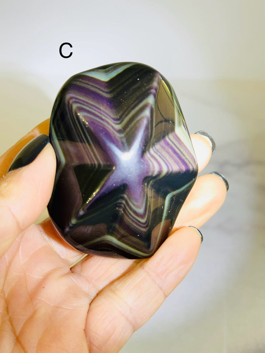 Rainbow Obsidian Star Carving