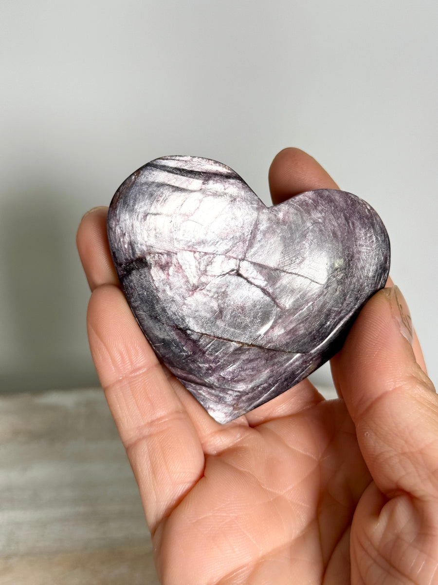 Purple Mica Heart Carving on Stand