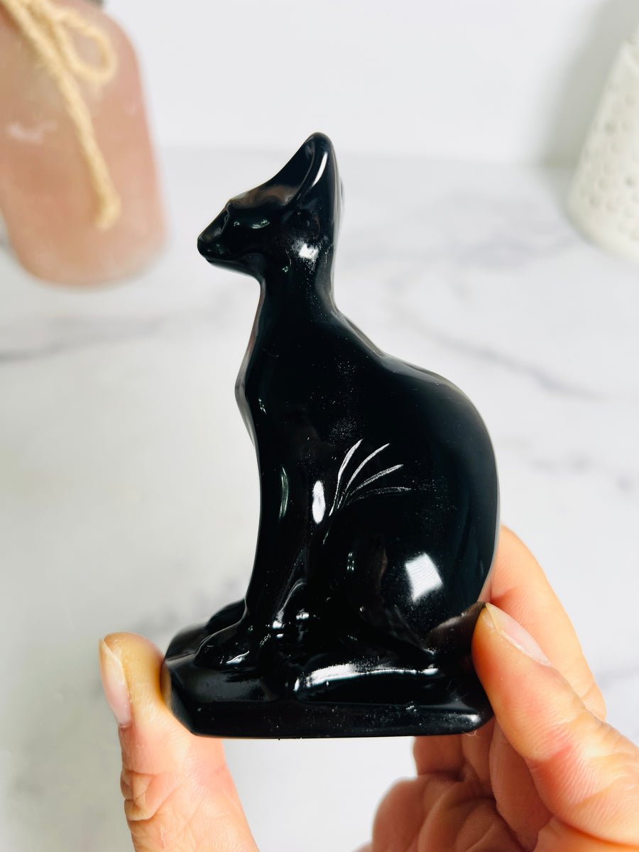 Black Obsidian Cat Carving