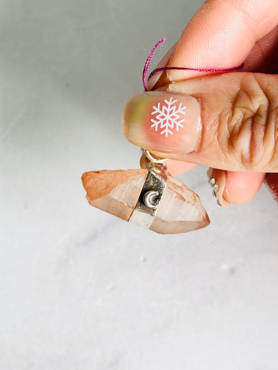 Pink Lemurian Point with 925 Sterling Silver & Copper Handmade Pendant