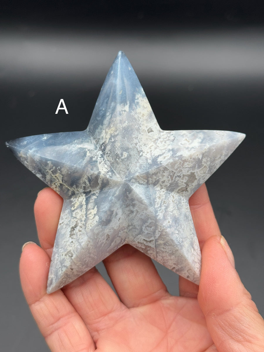 Blue Plume Agate 3D Star Carving