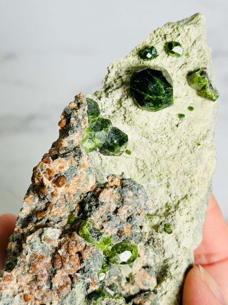 Green Demantoid Garnet on Matrix from Iran