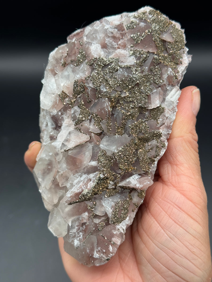 Pink Calcite with Pyrite Cluster