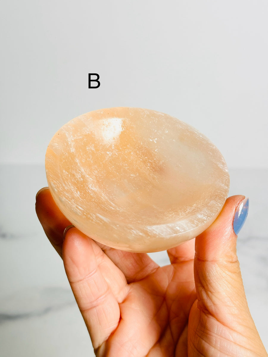 Peach Satin Spar (Selenite) Bowl Carving