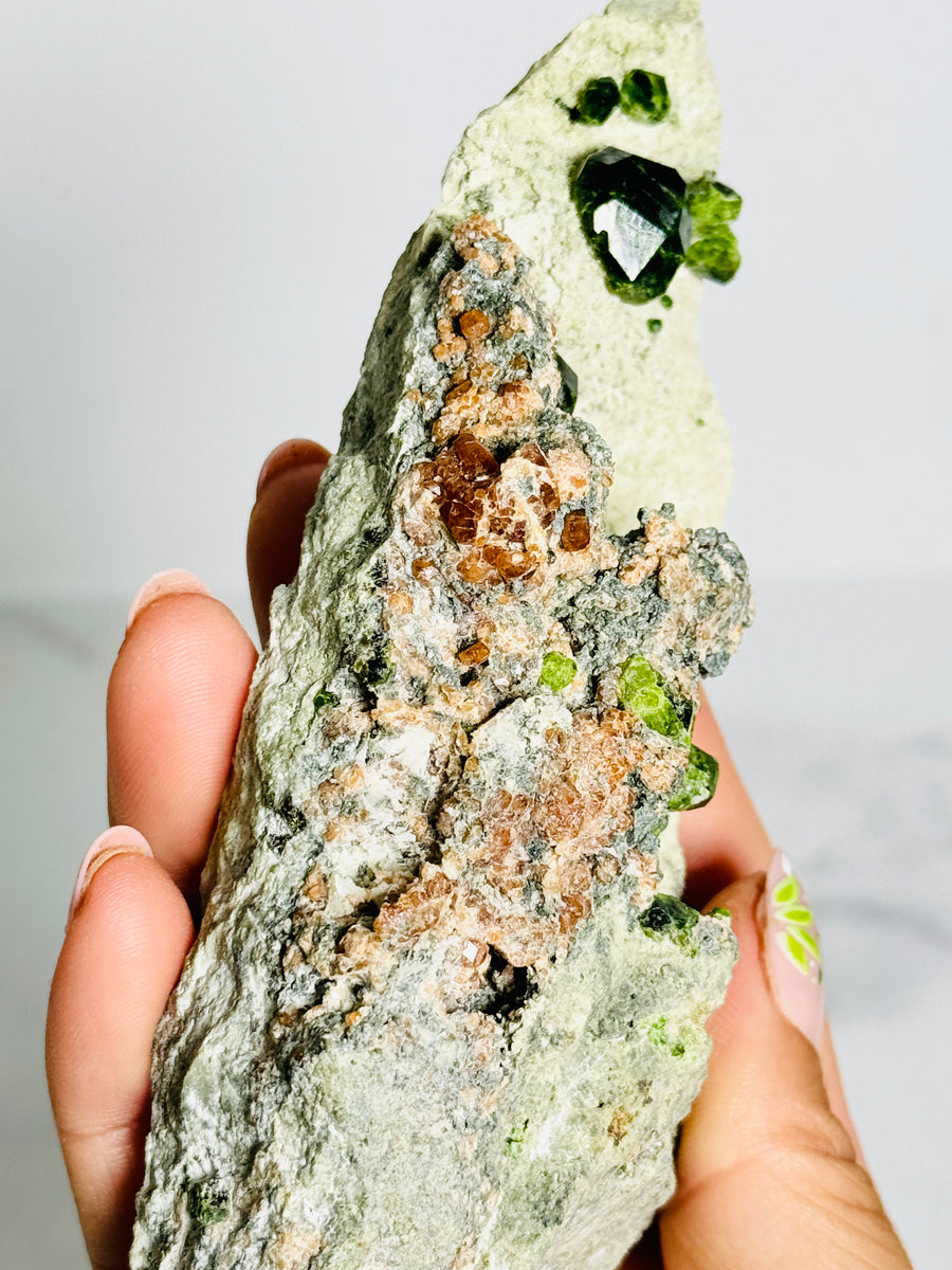 Green Demantoid Garnet on Matrix from Iran