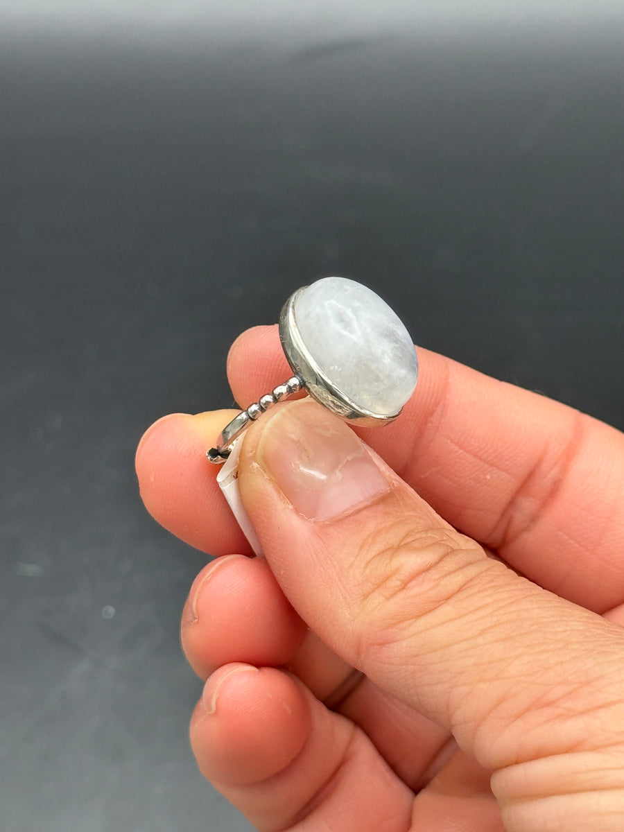 Blue Flash Moonstone Oval 925 Sterling Silver Adjustable Ring