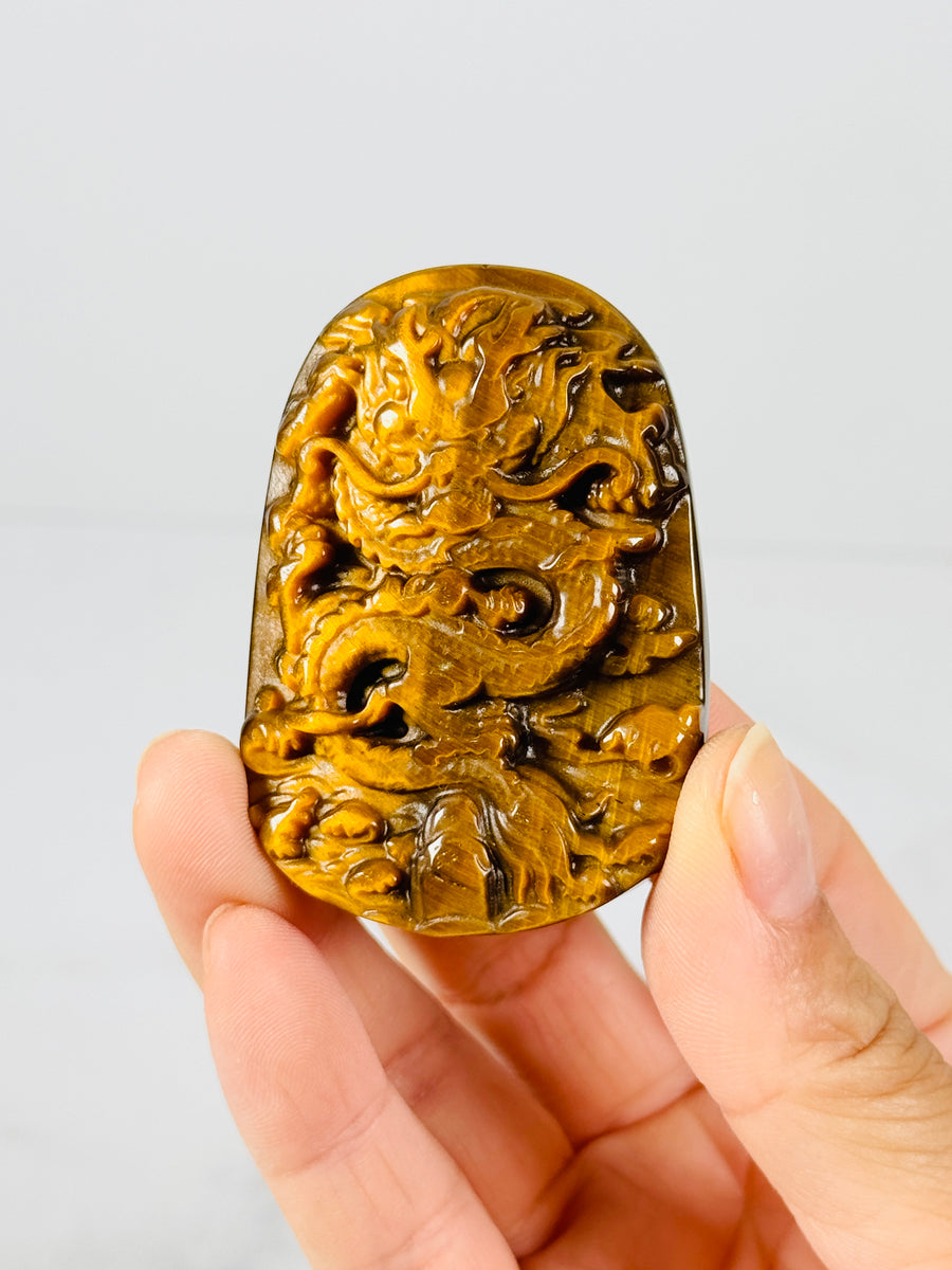 Tiger Eye Dragon Carving