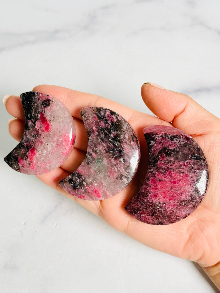 Rhodonite Moon Carving