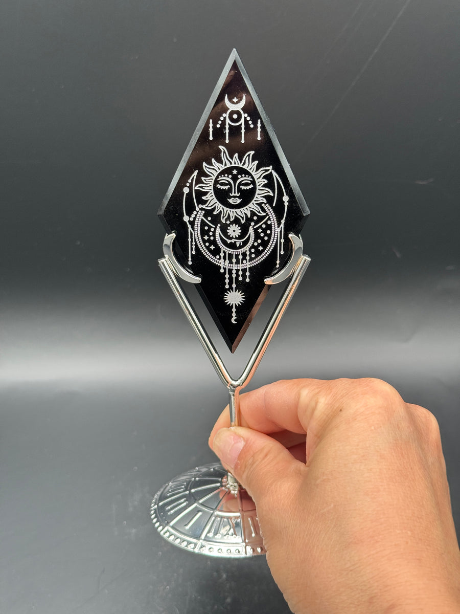 Black Obsidian Diamond Carving on Stand