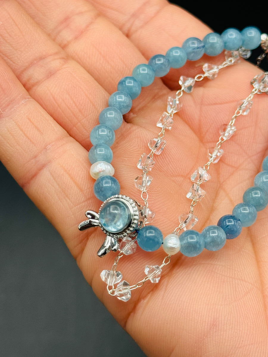 Aquamarine & Clear Quartz Antler Bracelet