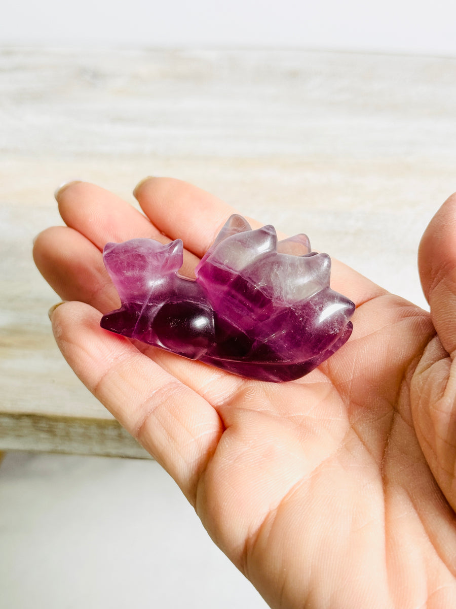 Candy Fluorite 9 Tail Fox Carving