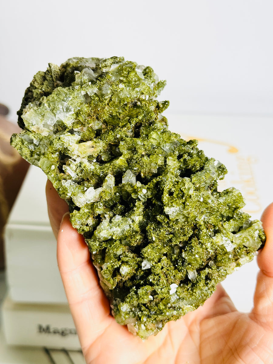 Forest Epidote with Quartz Cluster