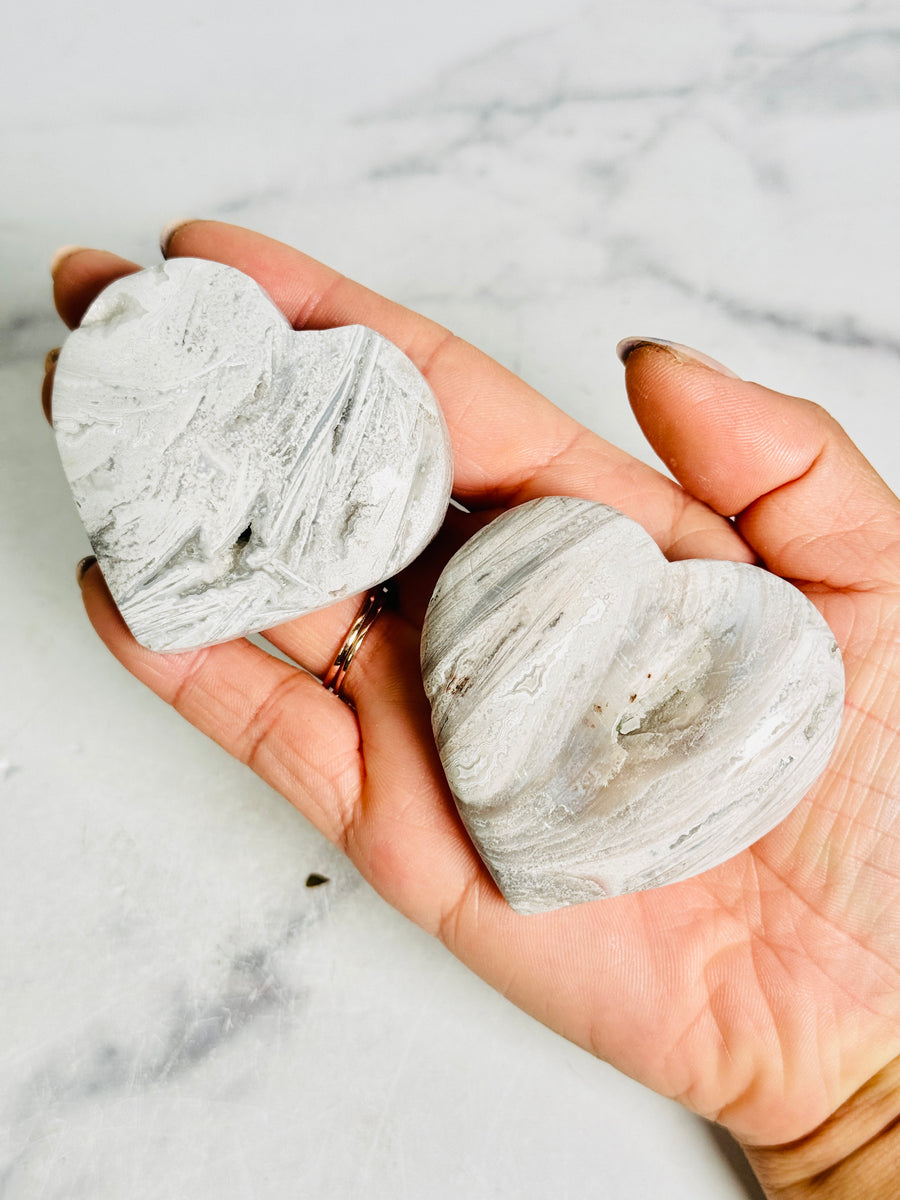 IMPERFECT White Mexican Crazy Lace Agate Heart Carving