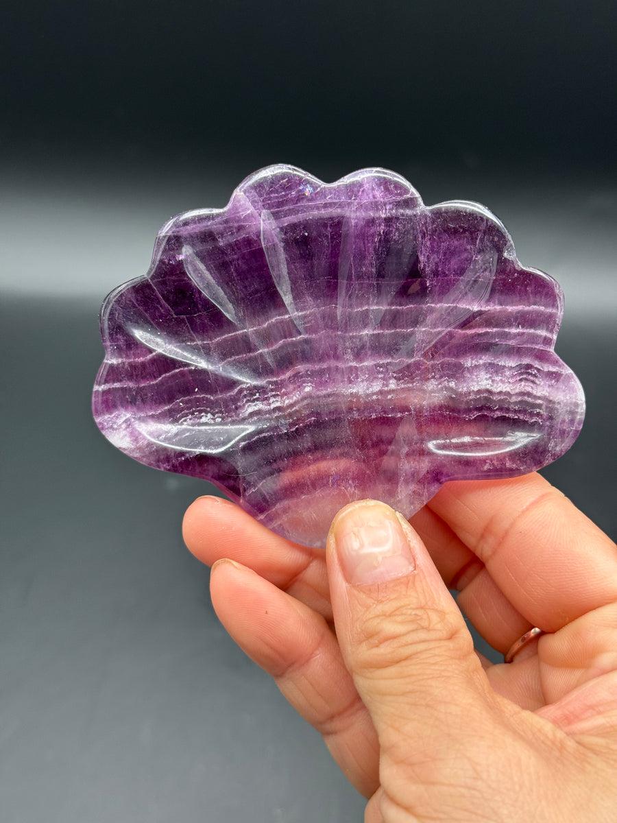 Purple Fluorite Shell Dish Carving