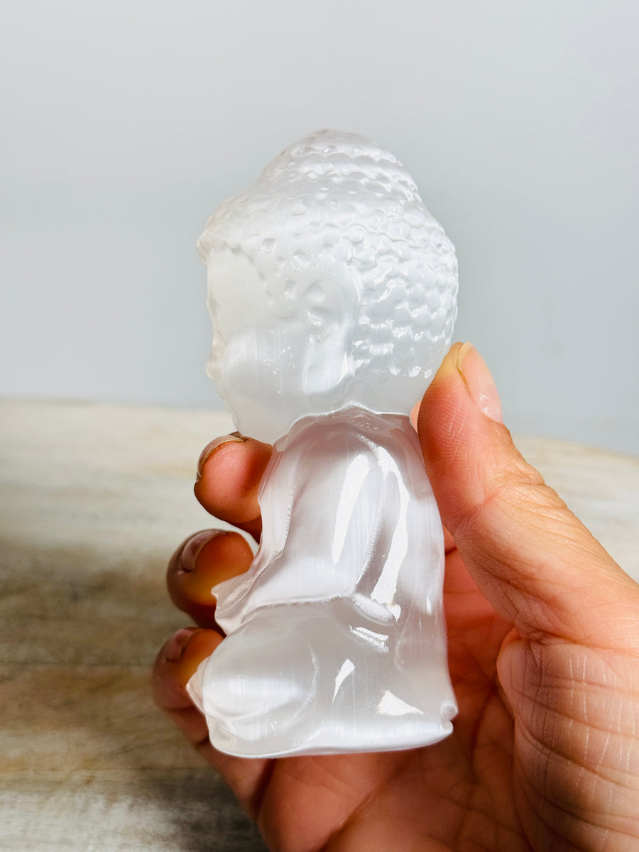 Satin Spar Buddha Carving