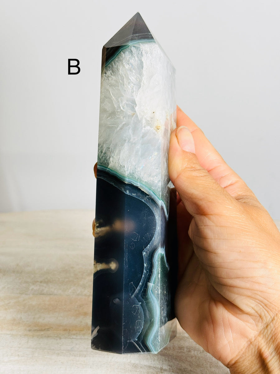 Blue Agate with Quartz Tower