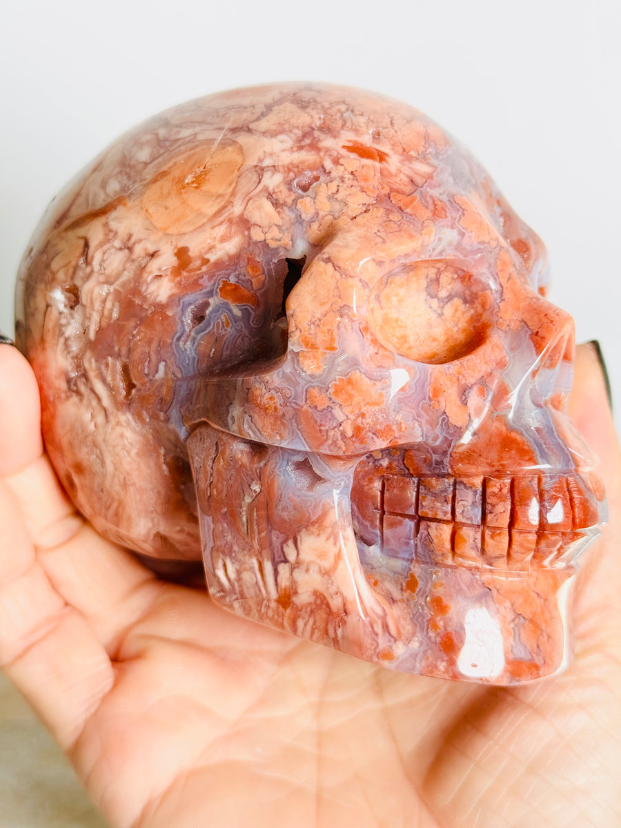 Cotton Candy Agate Skull Carving