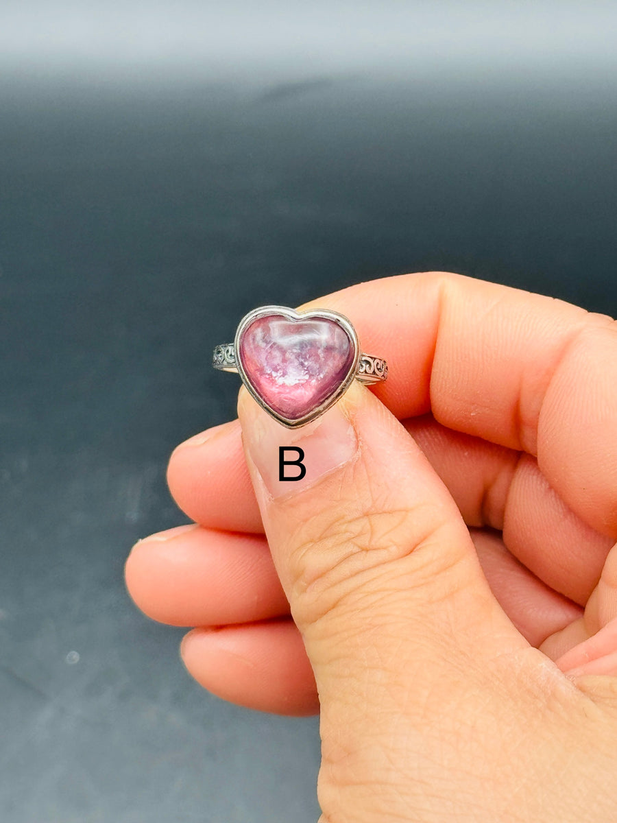 Purple Mica Heart 925 Sterling Silver Adjustable Ring