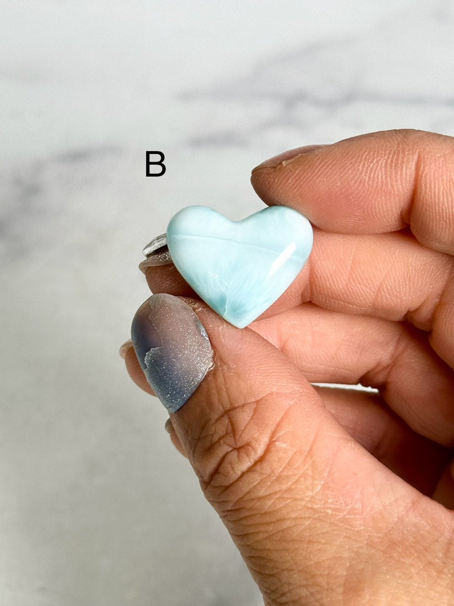 Larimar Heart & Moon Carving