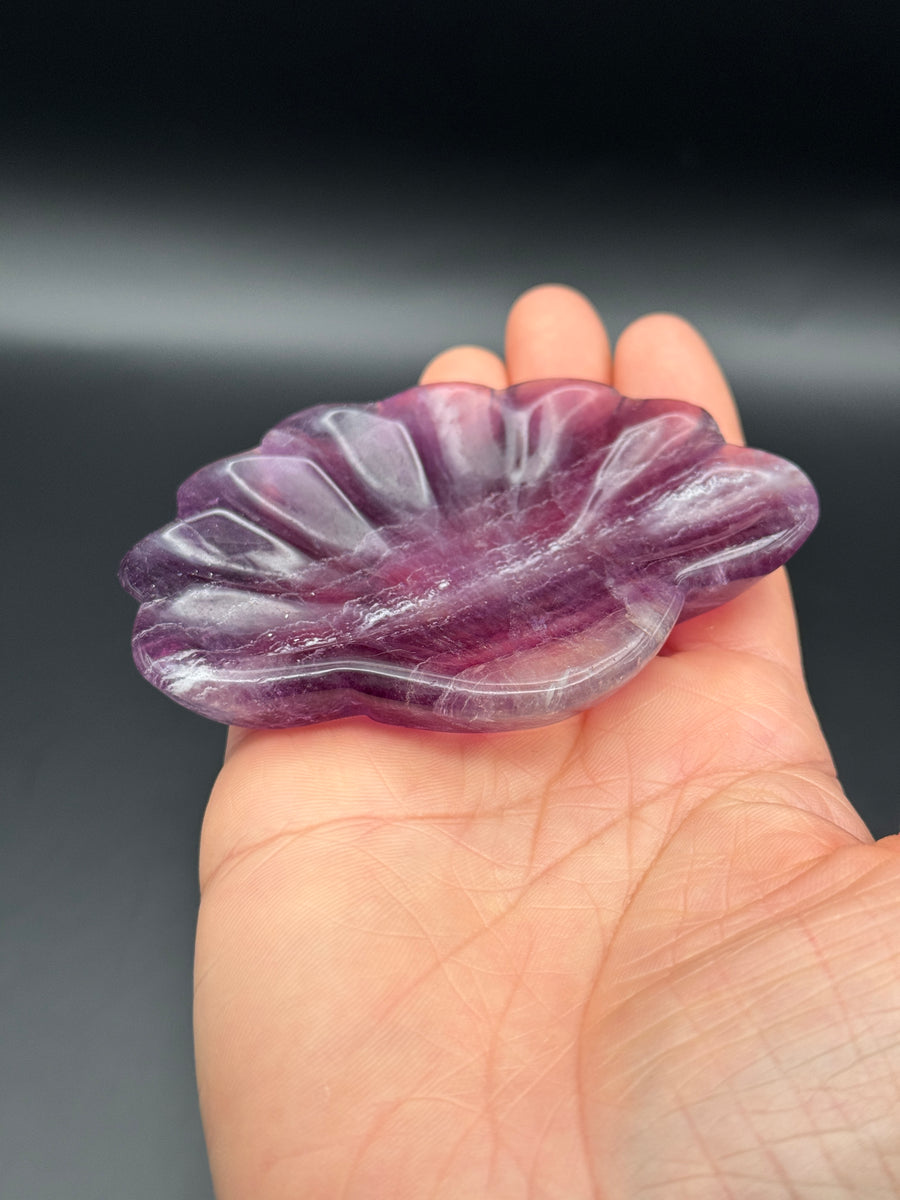 Purple Fluorite Shell Dish Carving