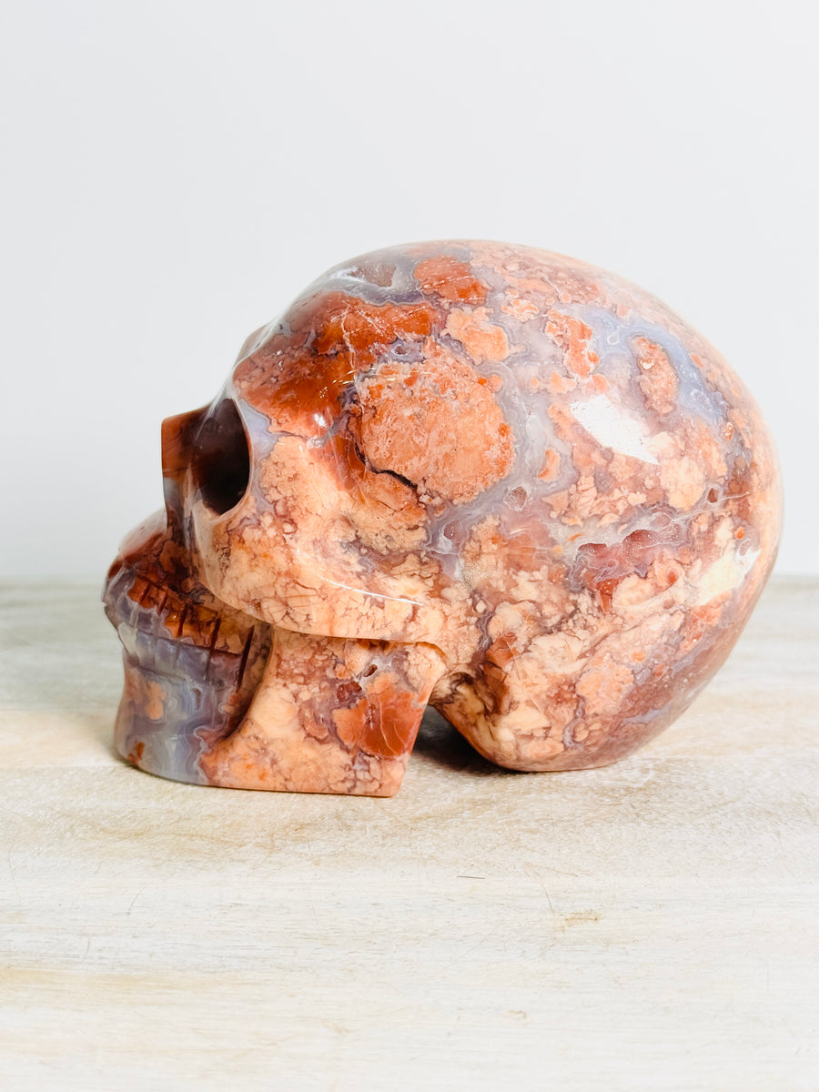 Cotton Candy Agate Skull Carving