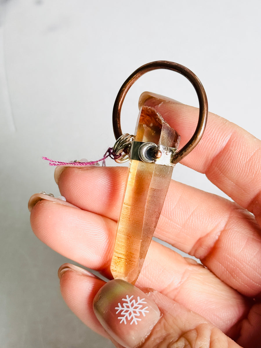 Pink Lemurian Point 925 Sterling Silver & Copper Handmade Pendant