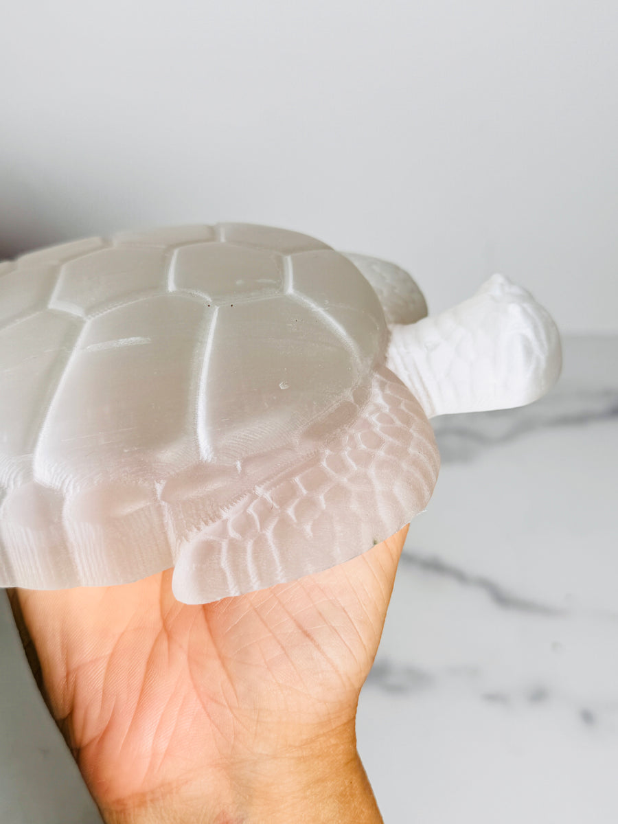 Satin Spar Turtle Carving