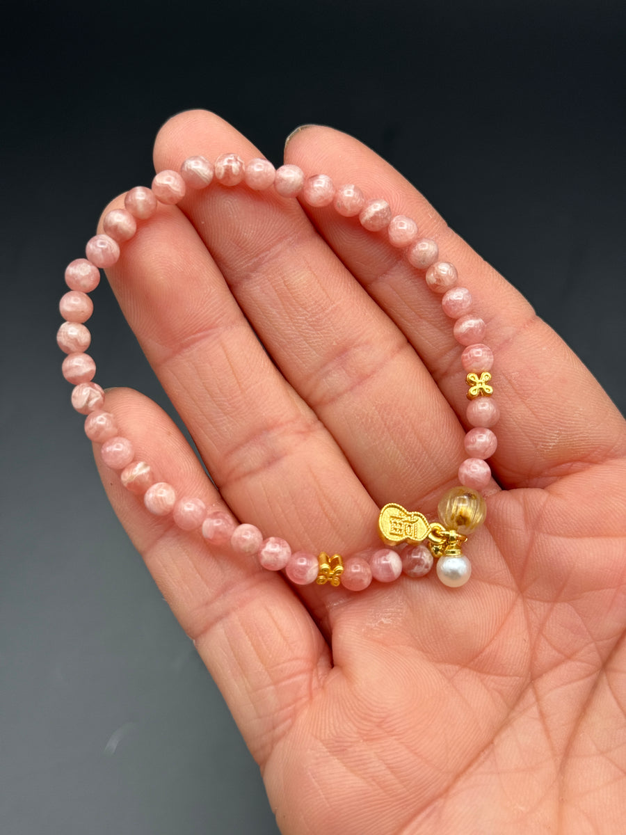 Rhodochrosite & Gold Rutile Lucky Bracelet