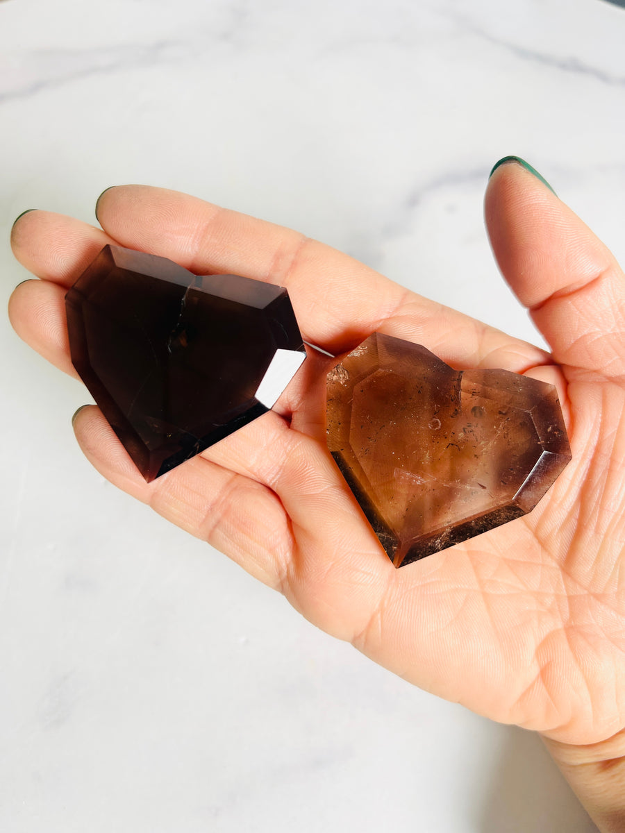 Smoky Quartz Faceted Heart Carving