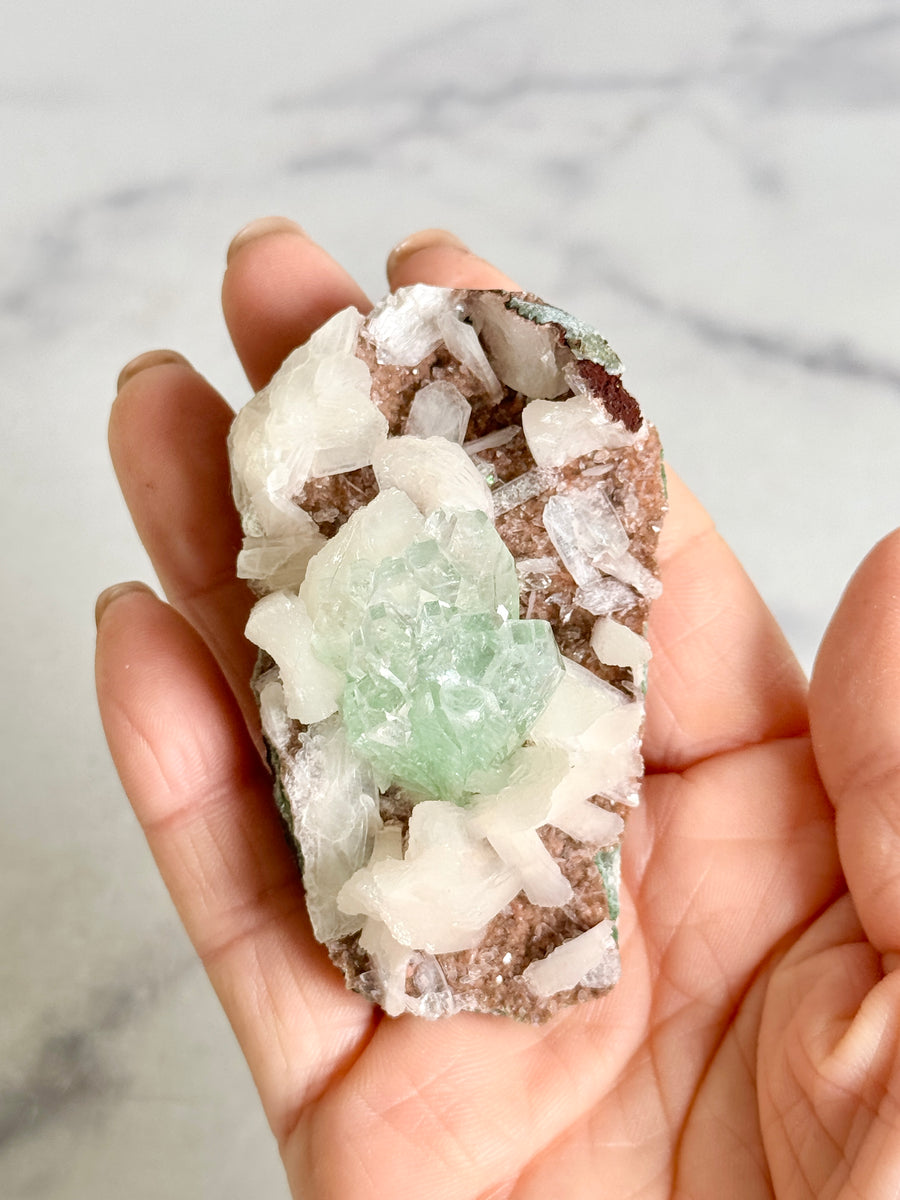 Green Apophyllite Flower with Stilbite