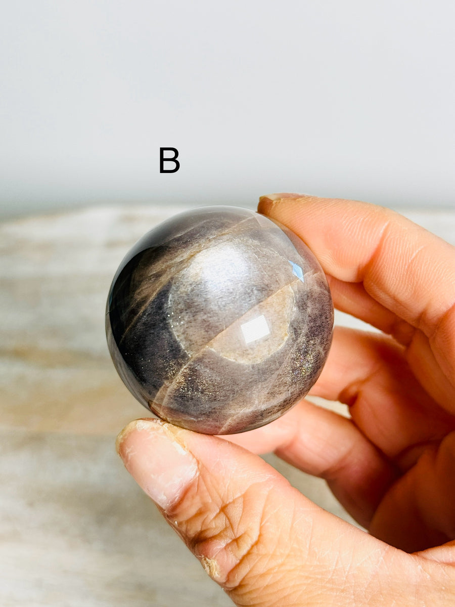 Black Sunstone with Moonstone Sphere