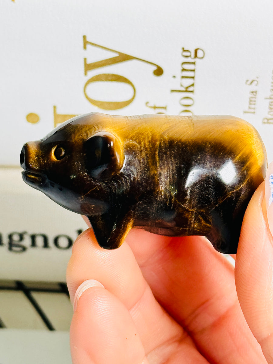 Tiger Eye Pig Carving