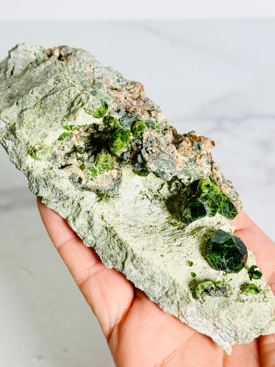 Green Demantoid Garnet on Matrix from Iran