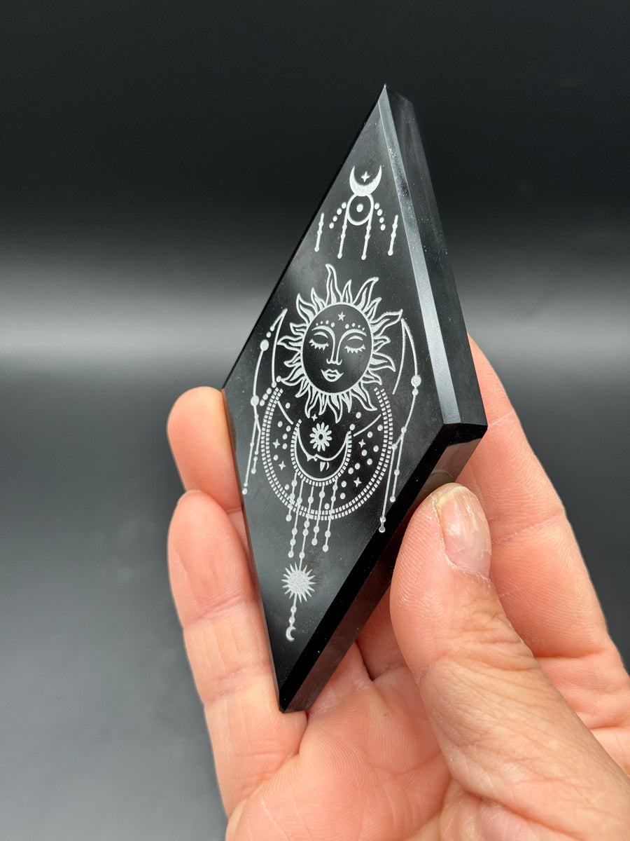 Black Obsidian Diamond Carving on Stand