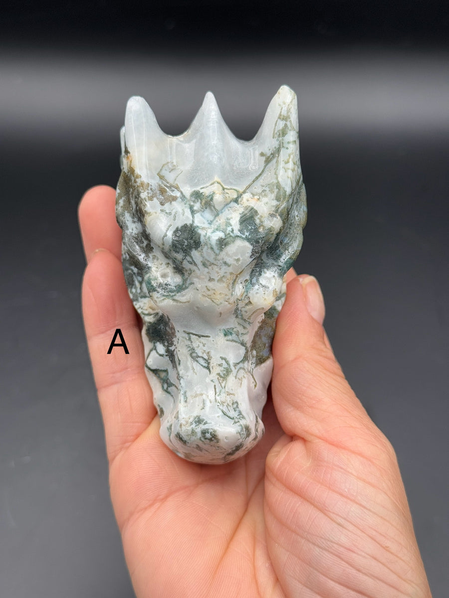 Moss Agate Dragon Head Carving