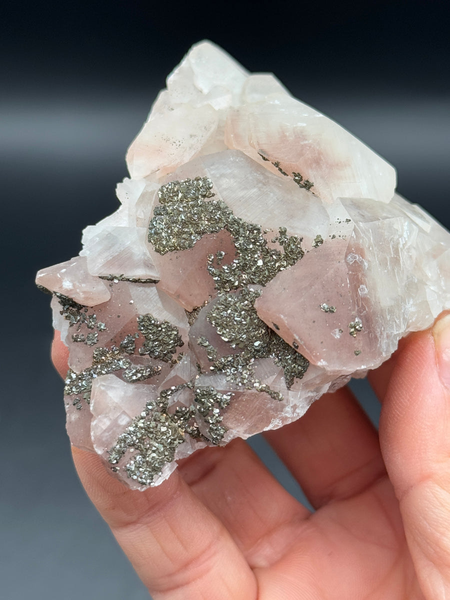 Pink Calcite with Pyrite Cluster