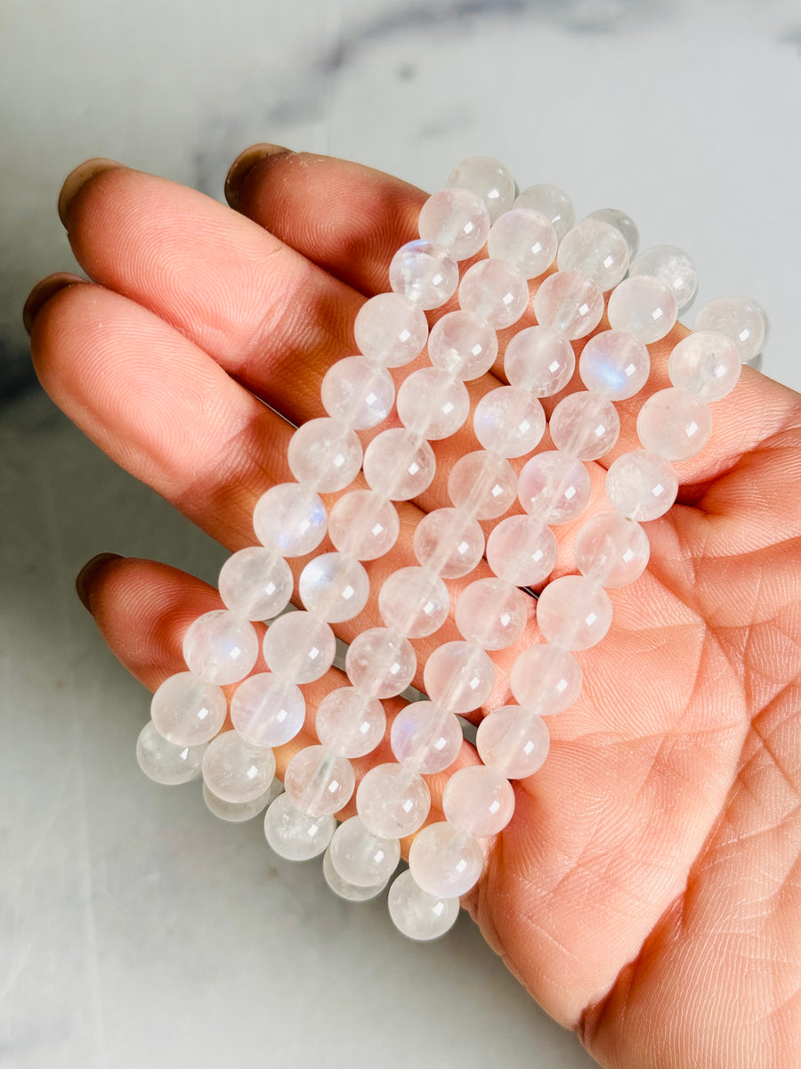 8mm Blue Flash White Moonstone Bracelet