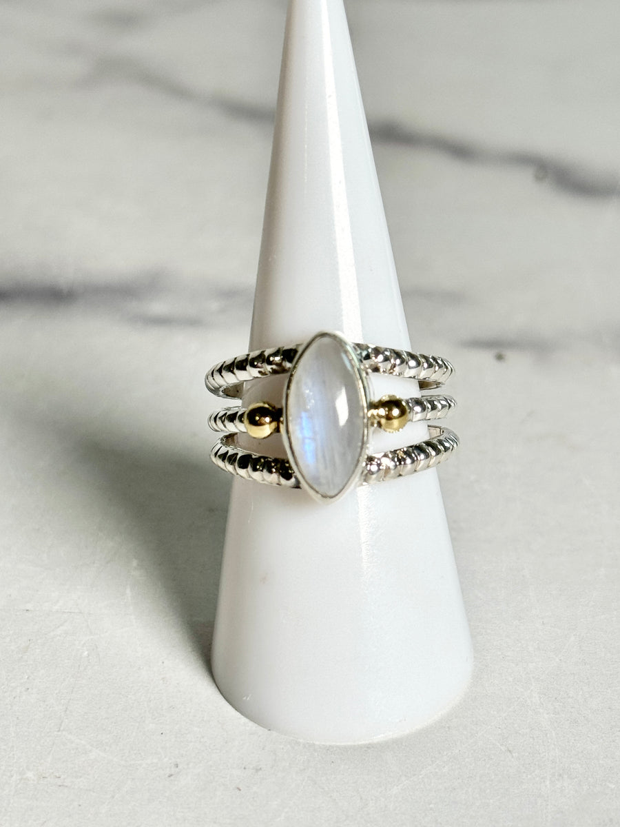 Moonstone Marquis Triple Band 925 Sterling Silver Ring