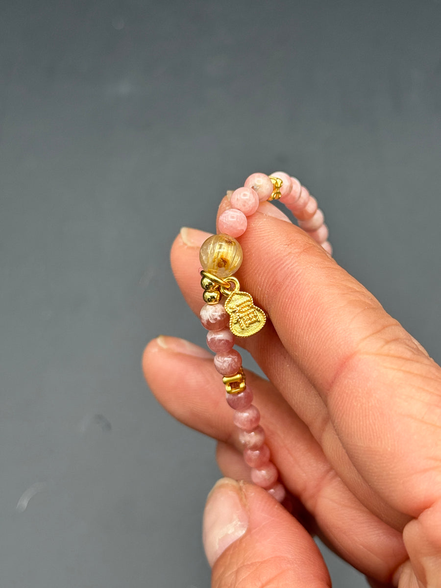 Rhodochrosite & Gold Rutile Lucky Bracelet