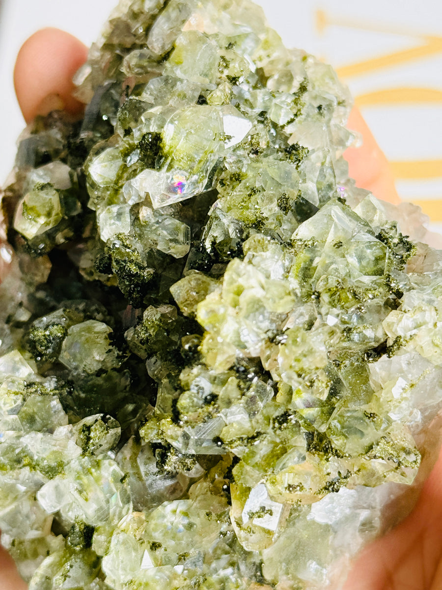 Forest Epidote with Quartz Cluster